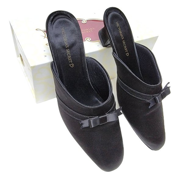 VICTORIA'S SECRET Black Satin Boudoir Slippers New w/ Box Size Medium - Picture 2 of 16
